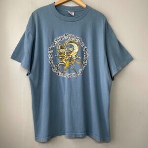 90s Y2K Delta Mens Size XL Blue Crew Neck Dragon Graphic Tee Shirt Grunge Skater